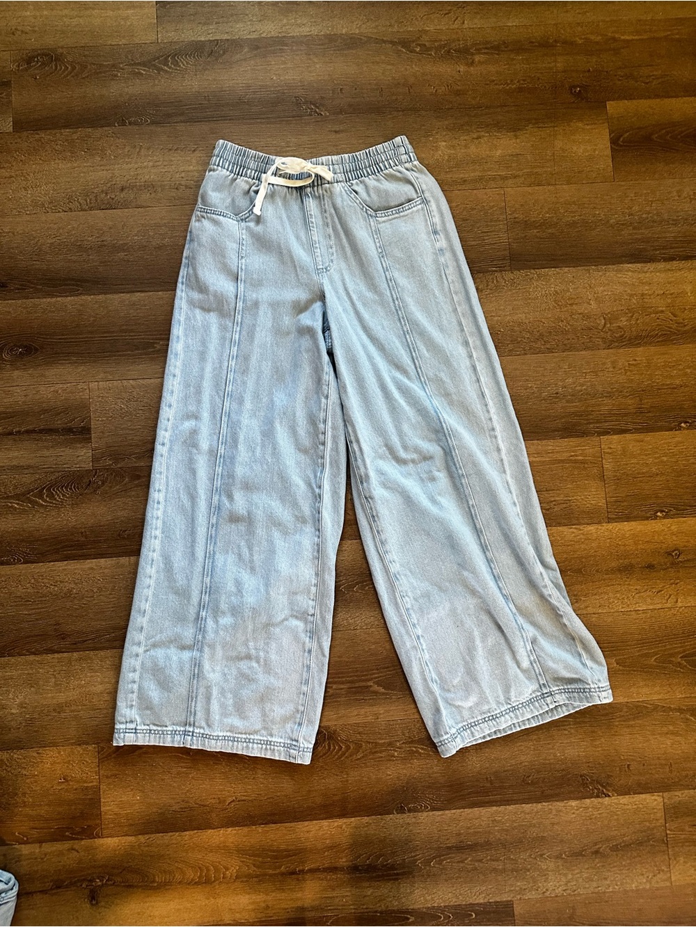 Universal Thread Light Blue Wide-Leg Denim Pants with Drawstring